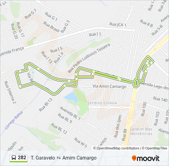 Mapa da linha 282 de ônibus