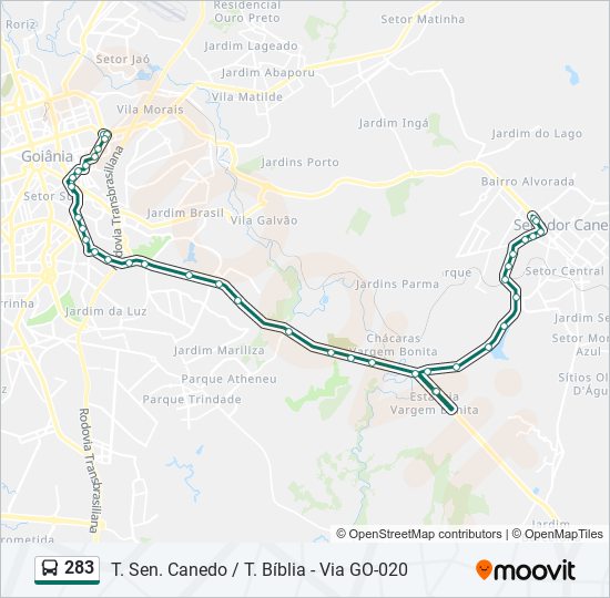 Mapa da linha 283 de ônibus