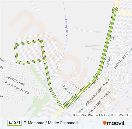 Mapa da linha 571 de ônibus