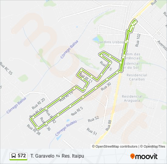 Mapa da linha 572 de ônibus