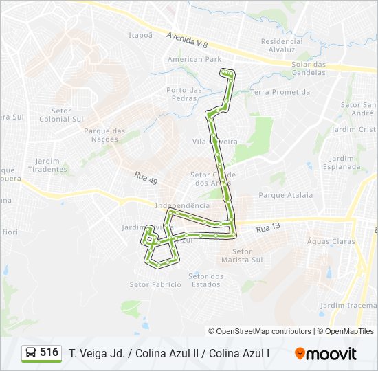 Mapa da linha 516 de ônibus