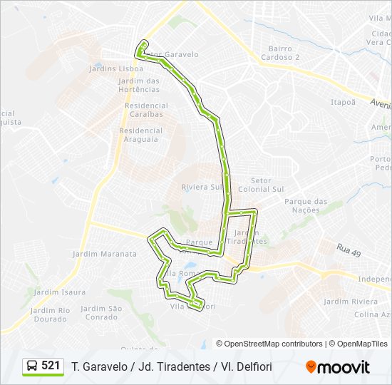 Mapa de 521 de autobús