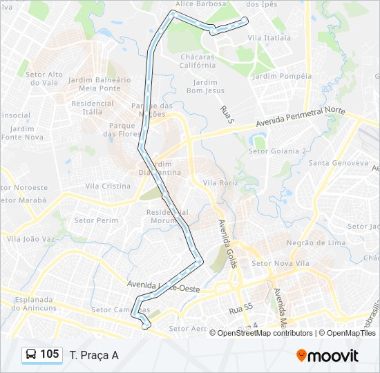 Mapa da linha 105 de ônibus