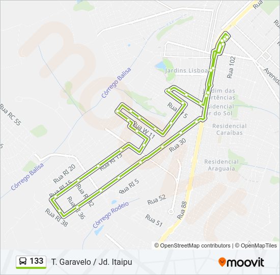 Mapa da linha 133 de ônibus