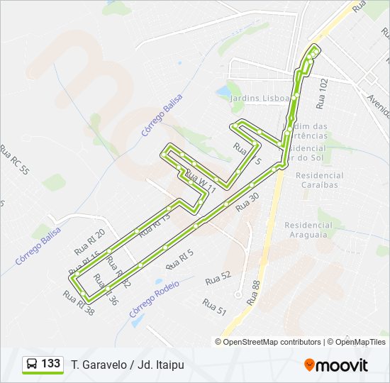 Mapa de 133 de autobús