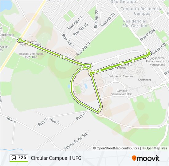 Mapa da linha 725 de ônibus