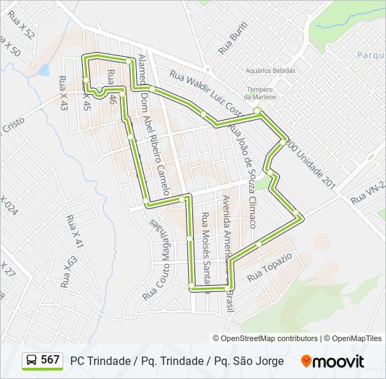 Mapa da linha 567 de ônibus