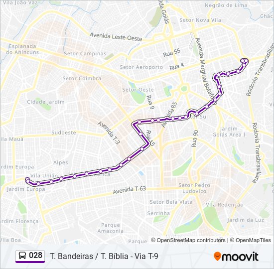 Mapa da linha 028 de ônibus