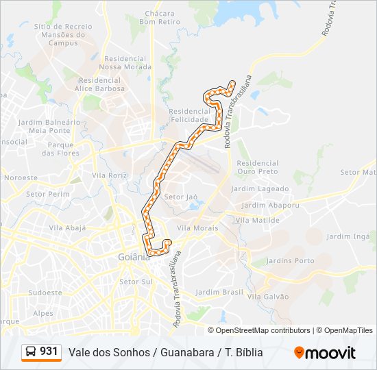 Mapa da linha 931 de ônibus