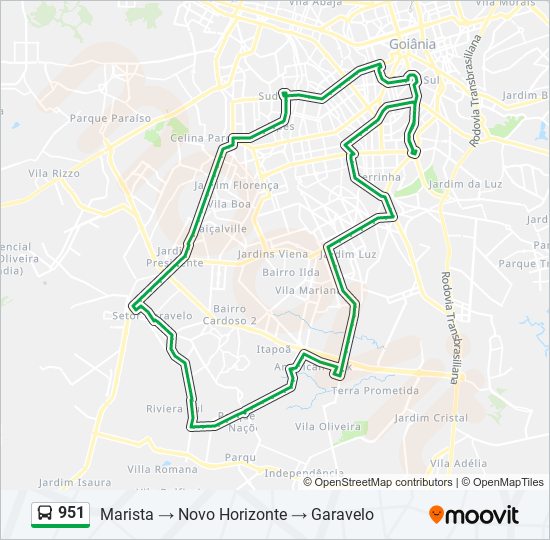 Mapa da linha 951 de ônibus