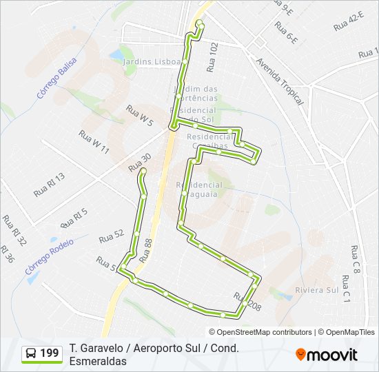 Mapa da linha 199 de ônibus