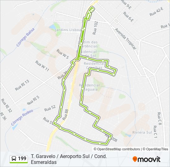 Mapa da linha 199 de ônibus