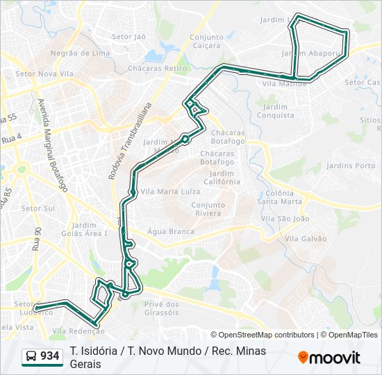 Mapa da linha 934 de ônibus