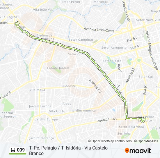 Mapa da linha 009 de ônibus