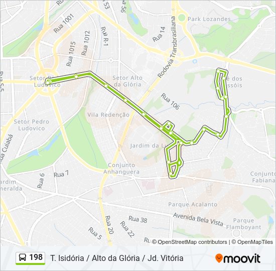 Mapa da linha 198 de ônibus