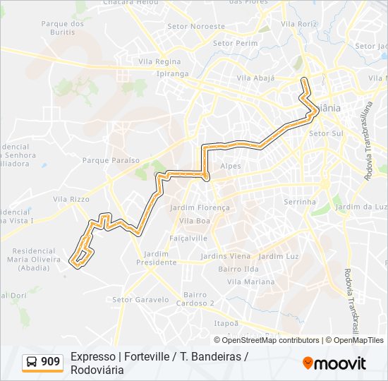 Mapa de 909 de autobús