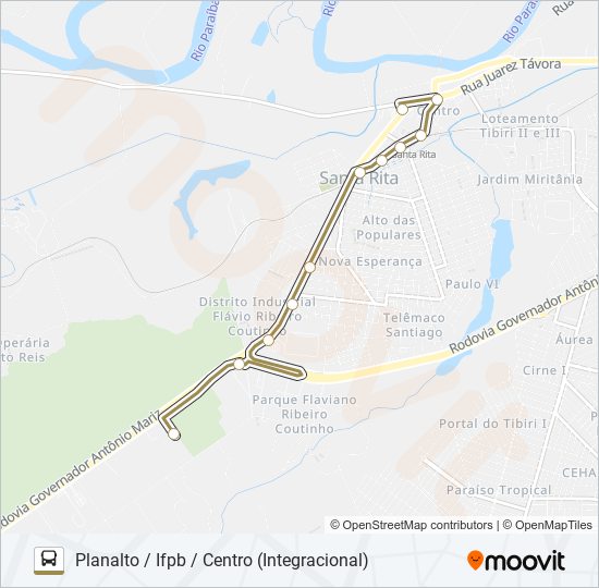 Mapa da linha IFPB de ônibus