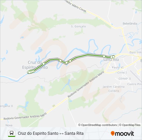 Mapa da linha CRUZ DO ESPIRITO SANTO de ônibus