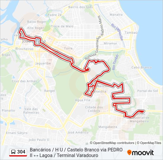Mapa da linha 304 de ônibus