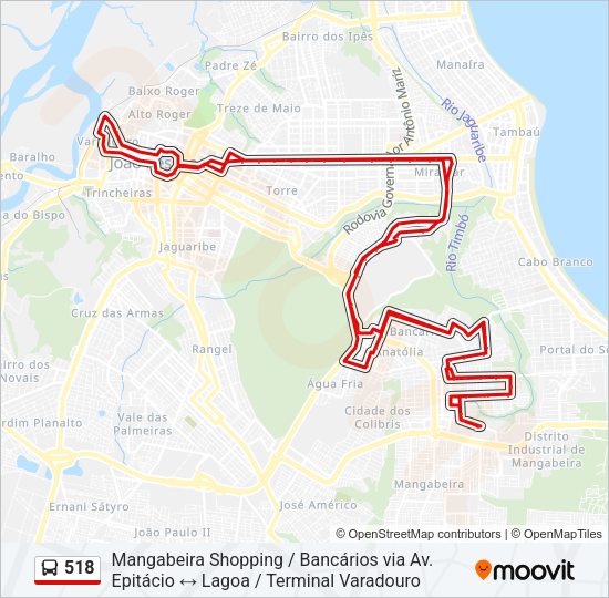 Mapa da linha 518 de ônibus