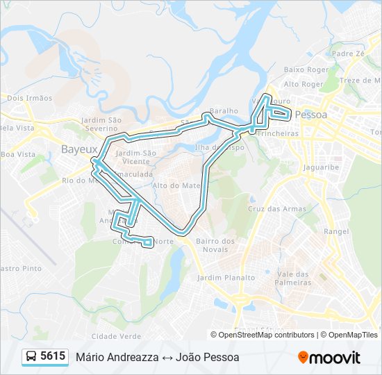 Mapa da linha 5615 de ônibus