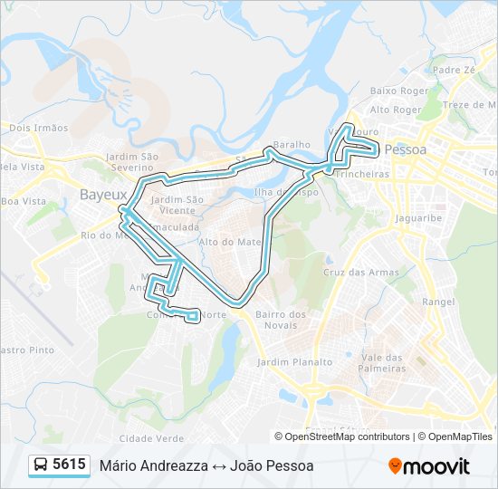 Mapa da linha 5615 de ônibus