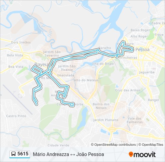 Mapa da linha 5615 de ônibus