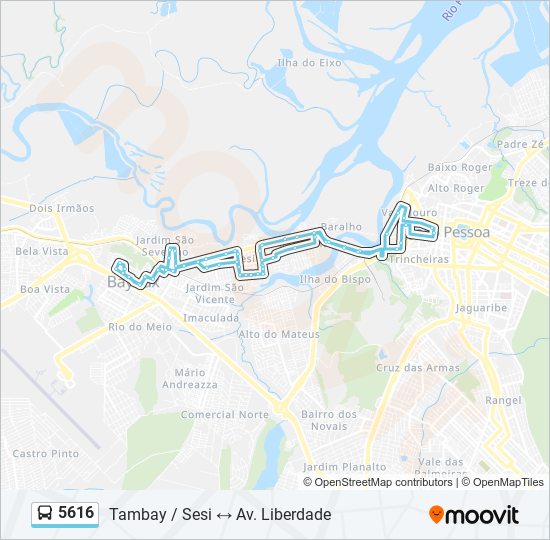 Mapa da linha 5616 de ônibus