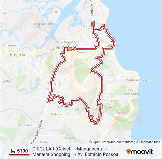 Mapa da linha 5100 de ônibus