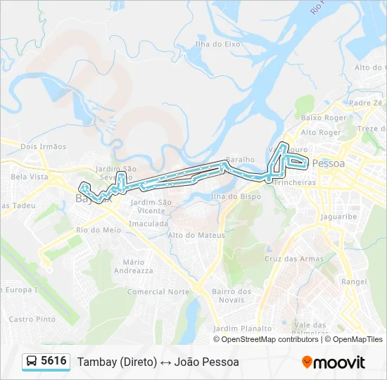 Rota da linha 5616: horários, paradas e mapas - Tambay (Direto) ↔ João ...