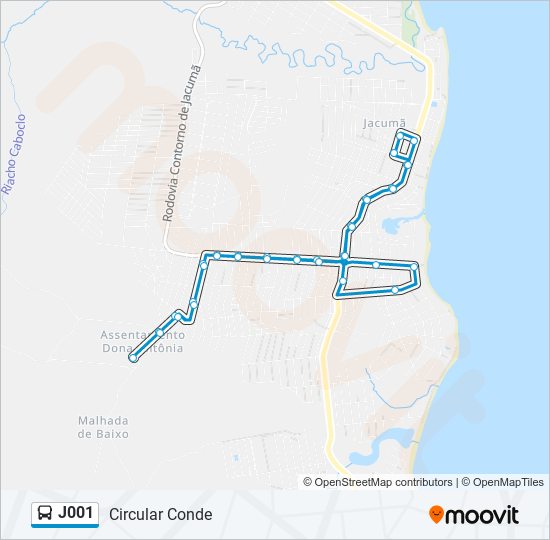 J001 bus Line Map