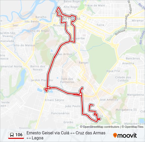 Mapa da linha 106 de ônibus