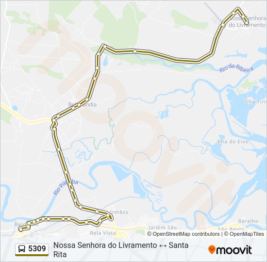 Mapa da linha 5309 de ônibus