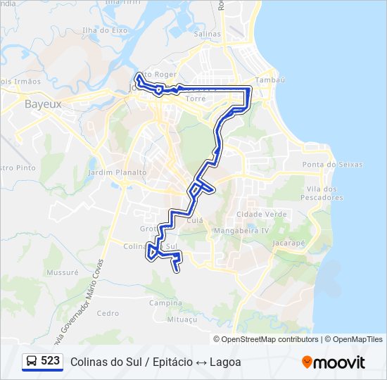 Mapa da linha 523 de ônibus