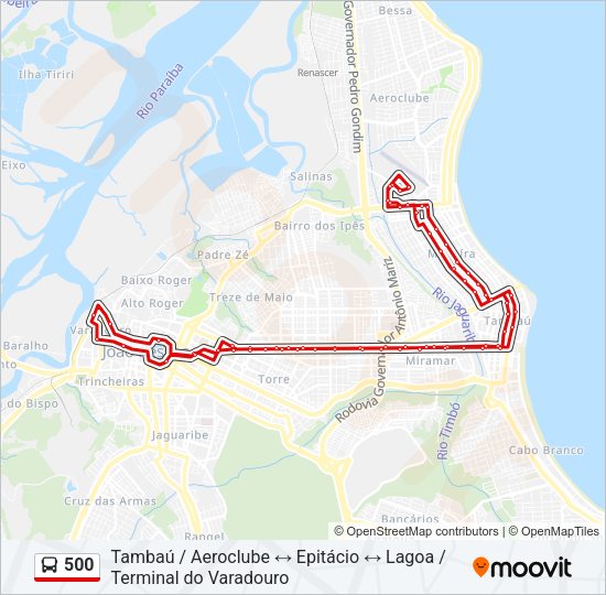 Mapa da linha 500 de ônibus