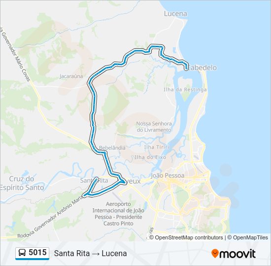 Mapa da linha 5015 de ônibus