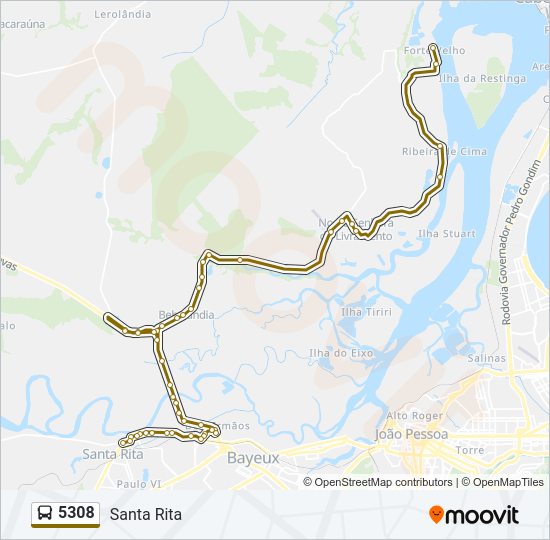 Mapa da linha 5308 de ônibus
