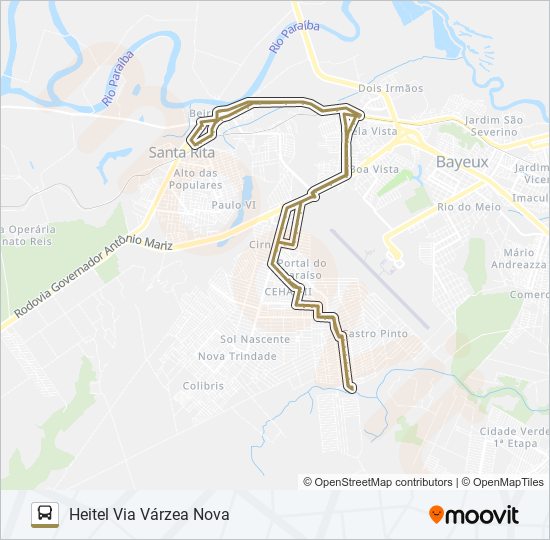 Mapa da linha HEITEL de ônibus