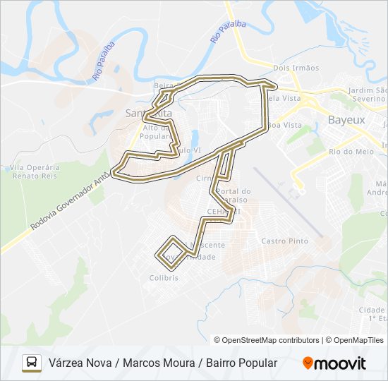 Mapa da linha MARCOS MOURA de ônibus