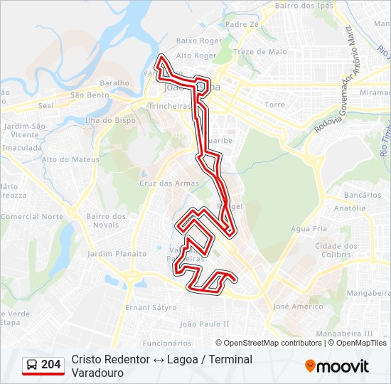 Mapa da linha 204 de ônibus