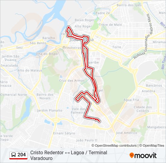Mapa da linha 204 de ônibus