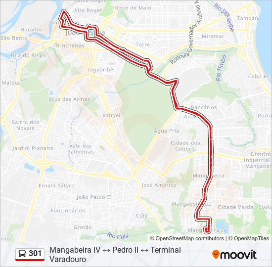 Mapa da linha 301 de ônibus