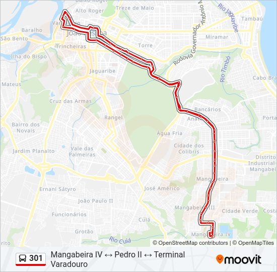 Mapa da linha 301 de ônibus