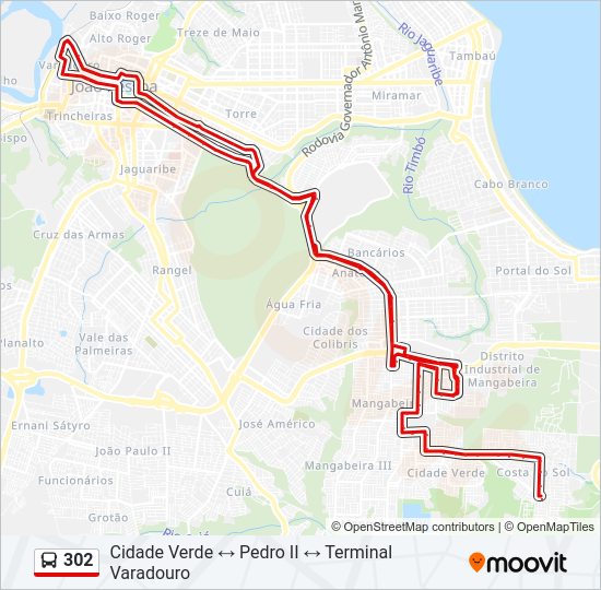 Mapa da linha 302 de ônibus