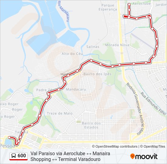 Mapa da linha 600 de ônibus