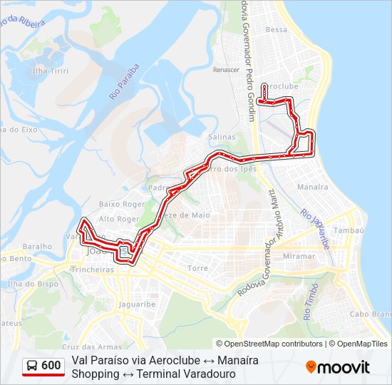 Mapa da linha 600 de ônibus