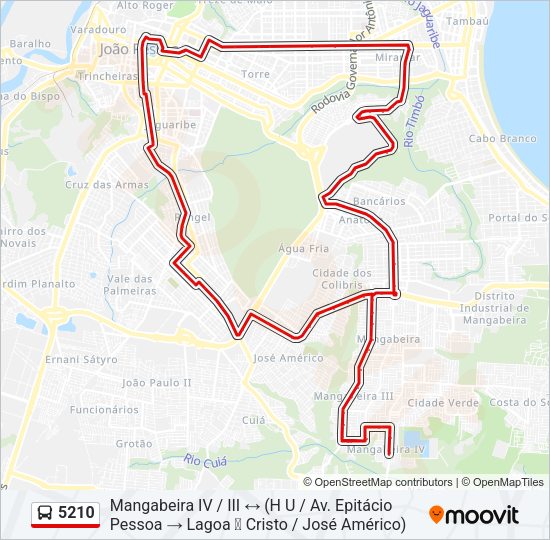 Mapa da linha 5210 de ônibus