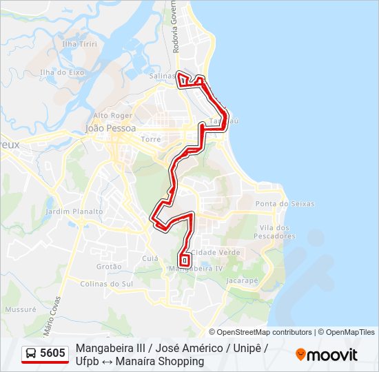 Mapa da linha 5605 de ônibus