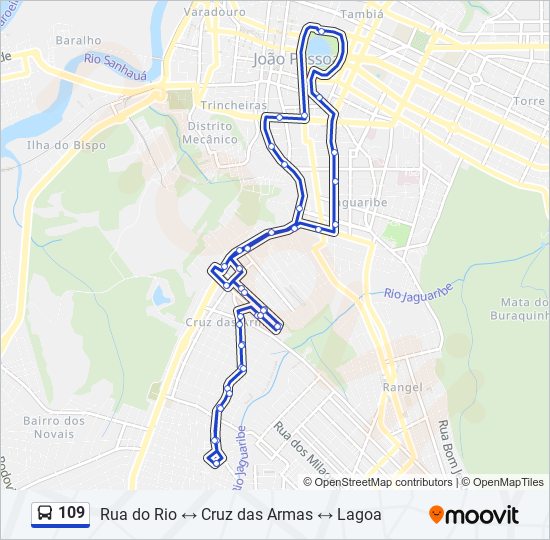 Mapa da linha 109 de ônibus