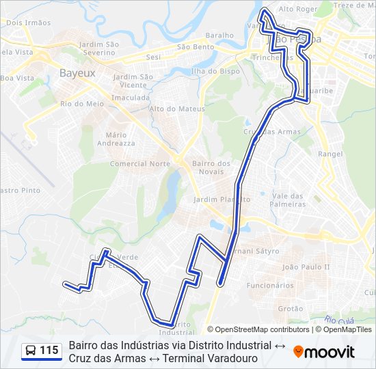 Mapa da linha 115 de ônibus